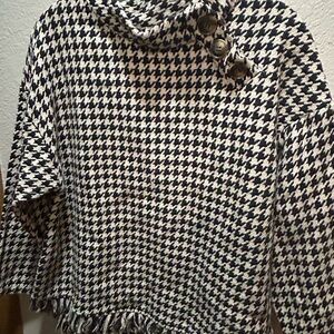 DownEast Black and White Houndstooth Cowl Neck Sweater